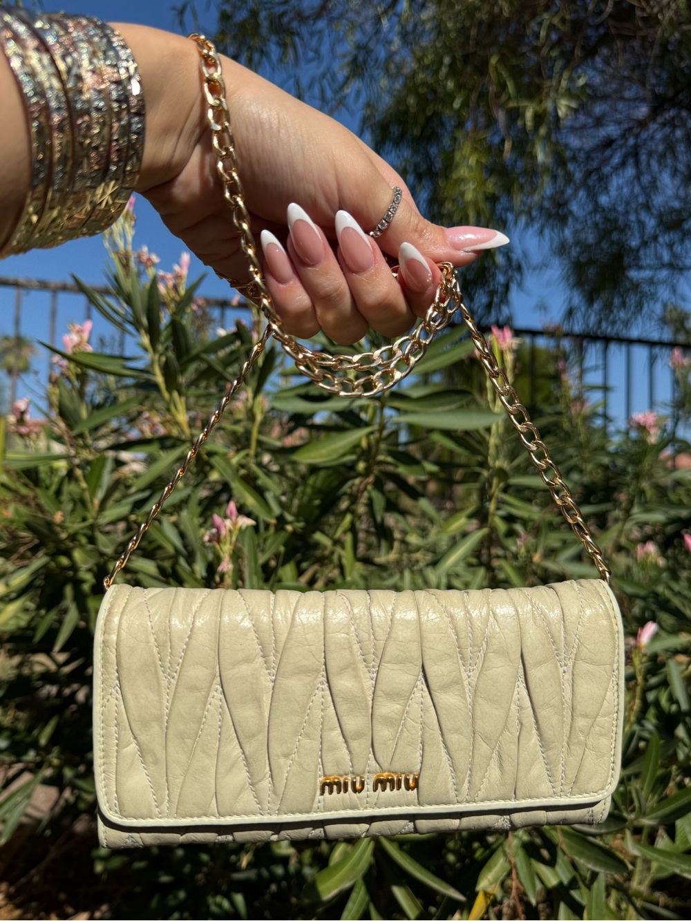 Authentic MIU MIU Matelassé Nappa Lux Leather Wallet On Chain